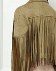 Veveret Suede Fringe Long Sleeve Moto Jacket