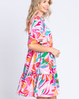 GeeGee Printed Short Sleeve Ruffle Hem Dress