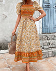 Bohemian Square Neck Puff Sleeve Dress - Online Only