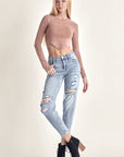 RISEN Distressed Slim Cropped Jeans