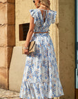 Printed Tie Back Cropped Top and Maxi Skirt Set - Online Only
