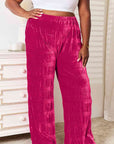 Double Take Full Size High Waist Tiered Shirring Velvet Wide Leg Pants