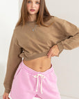 HYFVE Round Neck Long Sleeve Cropped Sweatshirt