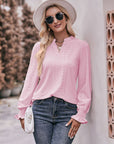 Eyelet Notched Neck Flounce Sleeve Blouse - Online Only