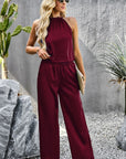Grecian Neck Sleeveless Pocketed Top and Pants Set - Online Only