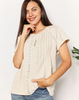 Double Take Crochet Buttoned Short Sleeves Top