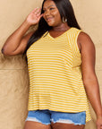 Doublju Talk To Me Full Size Striped Sleeveless V-Neck Top - Online Only