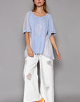 POL Short Sleeve Lace Crochet Panel Top