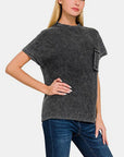 Zenana Pocketed Mock Neck Short Sleeve Sweater