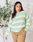 Sew In Love Full Size Contrast Striped Round Neck Sweater