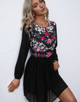 Floral Mesh Sleeve Lined Dress - Online Only