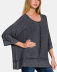 Zenana Washed Ribbed Drop Shoulder Half Sleeve Top