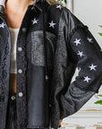 Veveret Star Embroidered Hooded Denim Jacket
