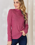 Basic Bae Full Size Ribbed Mock Neck Long Sleeve T-Shirt