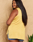 Doublju Talk To Me Full Size Striped Sleeveless V-Neck Top - Online Only