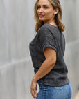 e.Luna Chunky Knit Short Sleeve Top in Gray - Online Only