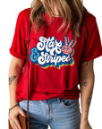 Graphic Round Neck Cuffed Tee Stars and Stripes - Online Only