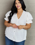 Culture Code Sweet Serenity  V-Neck Puff Sleeve Button Down Top - Online Only