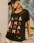 BiBi MAMA Graphic Distressed Short Sleeve T-Shirt