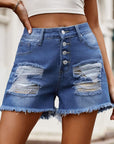 Raw Hem Denim Shorts with Pockets - Online Only