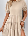Puff Sleeve Tie Back Tiered Dress - Online Only