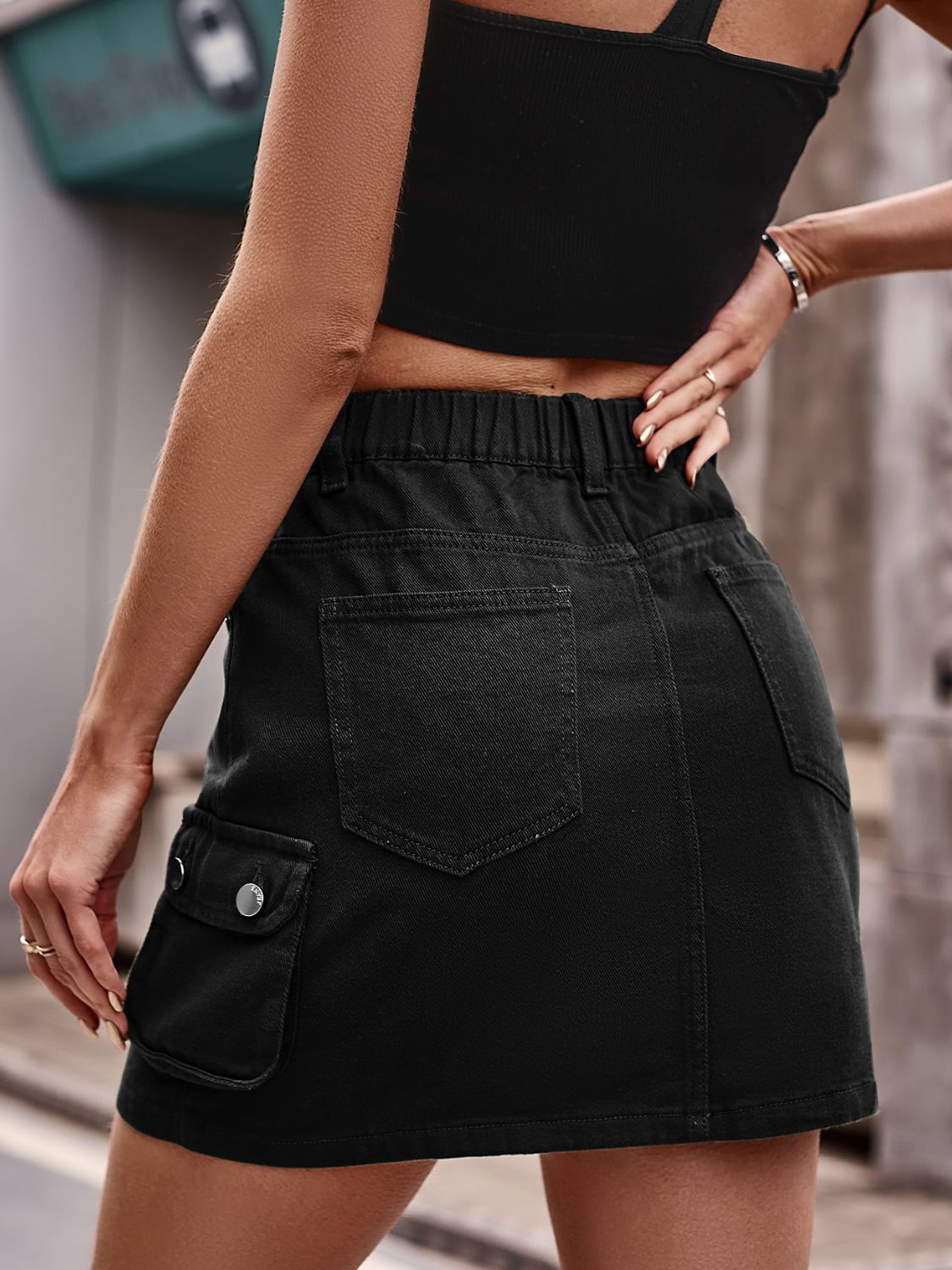 Women's Soft Touch Pull On Denim Skirt in Black | Postie
