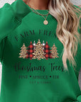 Farm Fresh Christmas Trees Graphic Round Neck Long Sleeve Sweatshirt