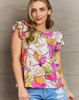 GeeGee Lovely Luxuries Floral Print Ruffle Sleeve Top - Online Only