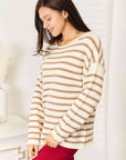 Double Take Striped Boat Neck Sweater