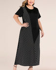 Plus Size Striped Color Block Tee Dress - Online Only