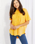 Zenana Start Small Washed Waffle Knit Top in Yellow Gold - Online Only