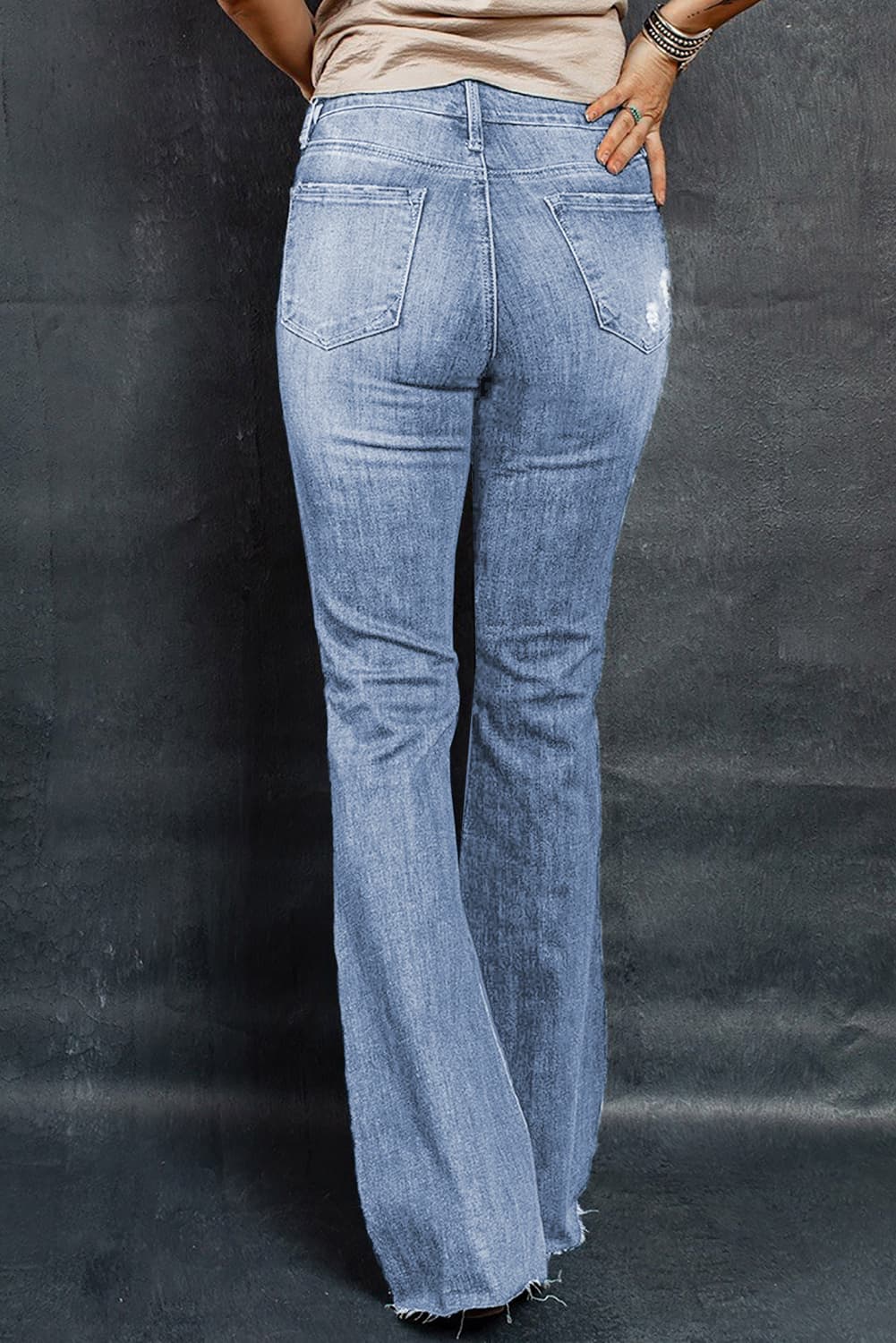 Distressed Raw Hem Flare Jeans - Online Only