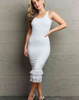 HIDDEN No Doubts Sleeveless Bodycon Ruffle Midi Dress