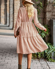 Collared Neck Long Sleeve Midi Dress - Online Only