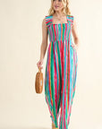 And The Why Full Size Striped Smocked Sleeveless Jumpsuit