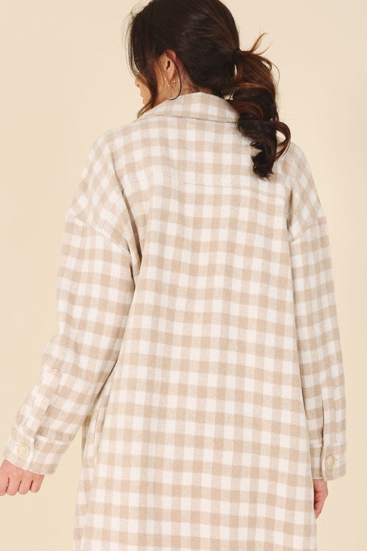 Check Patterned Long Shacket - Online Only