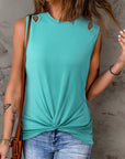 Twisted Hem Cutout Round Neck Tank - Online Only