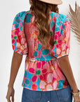 Printed V-Neck Babydoll Blouse - Online Only