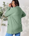 Basic Bae Full Size Ribbed Open Front Cardigan with Pockets