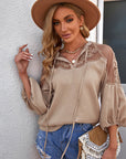 Embroidered Tie-Neck Puff Sleeve Blouse - Online Only