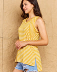 Doublju Talk To Me Full Size Striped Sleeveless V-Neck Top - Online Only