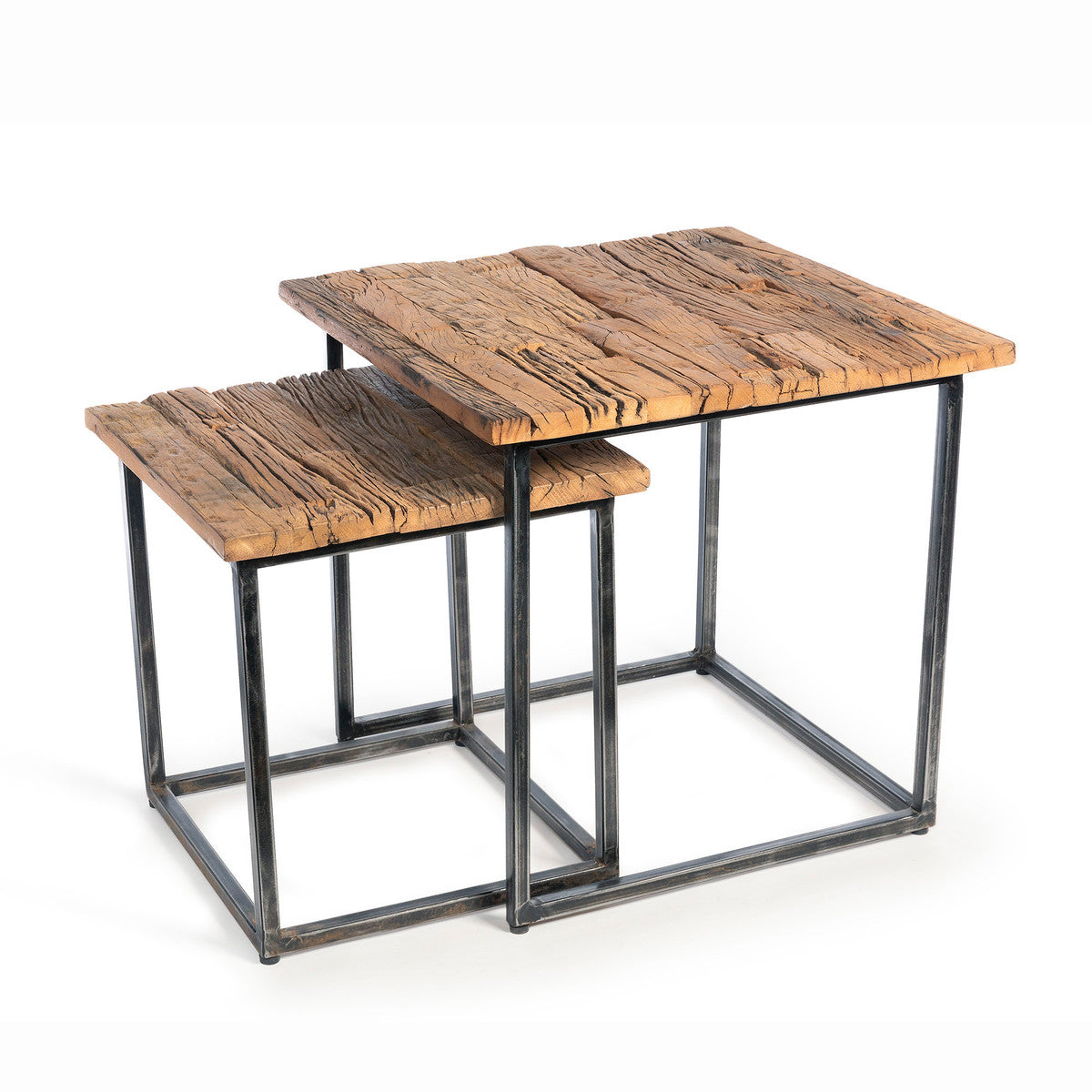 Railway Wood and Iron Nested Side Tables, Set of 2 - Online Only