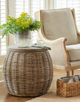 Rattan Side Table with Wood Top - Online Only