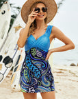 Printed Ruched Swim Dress and Swim Bottoms Set - Online Only