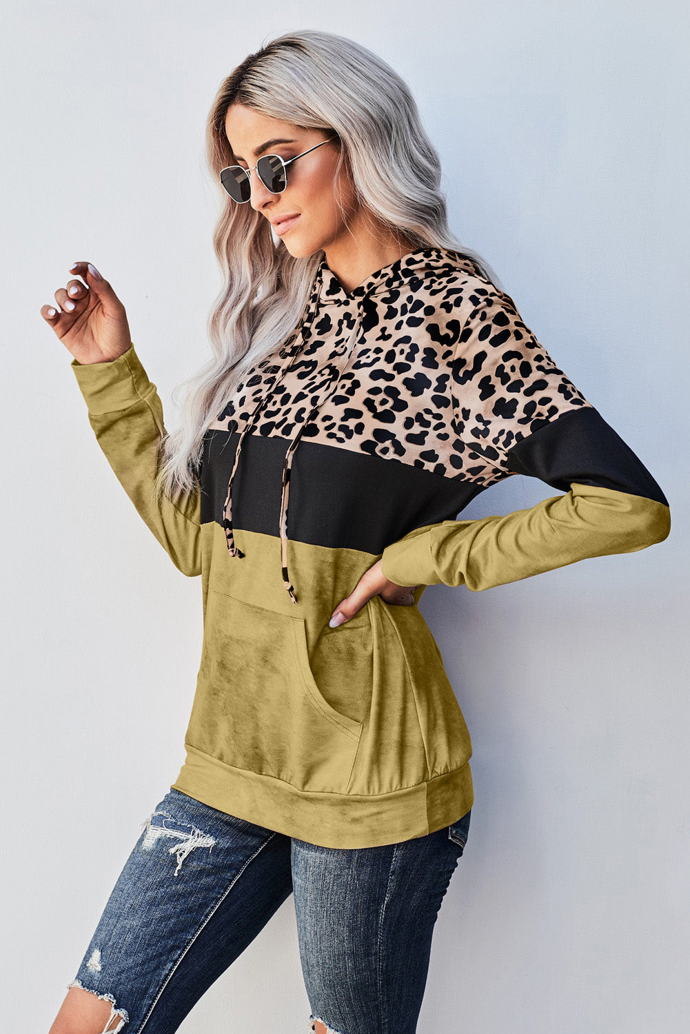 Leopard Color Block Hoodie - Online Only *