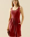 Doublju Full Size Round Neck Ruched Sleeveless Dress with Pockets