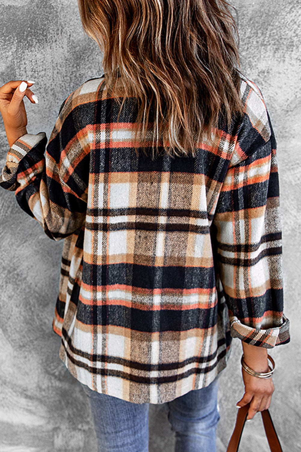Plaid Button Front Shirt Jacket with Breast Pockets - Online Only *