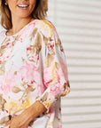 Double Take Floral Round Neck Three-Quarter Sleeve Top