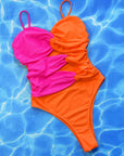 Two-Tone Twisted Cutout One-Piece Swimsuit - Online Only