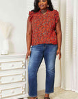 Double Take Floral Flutter Sleeve Notched Neck Blouse